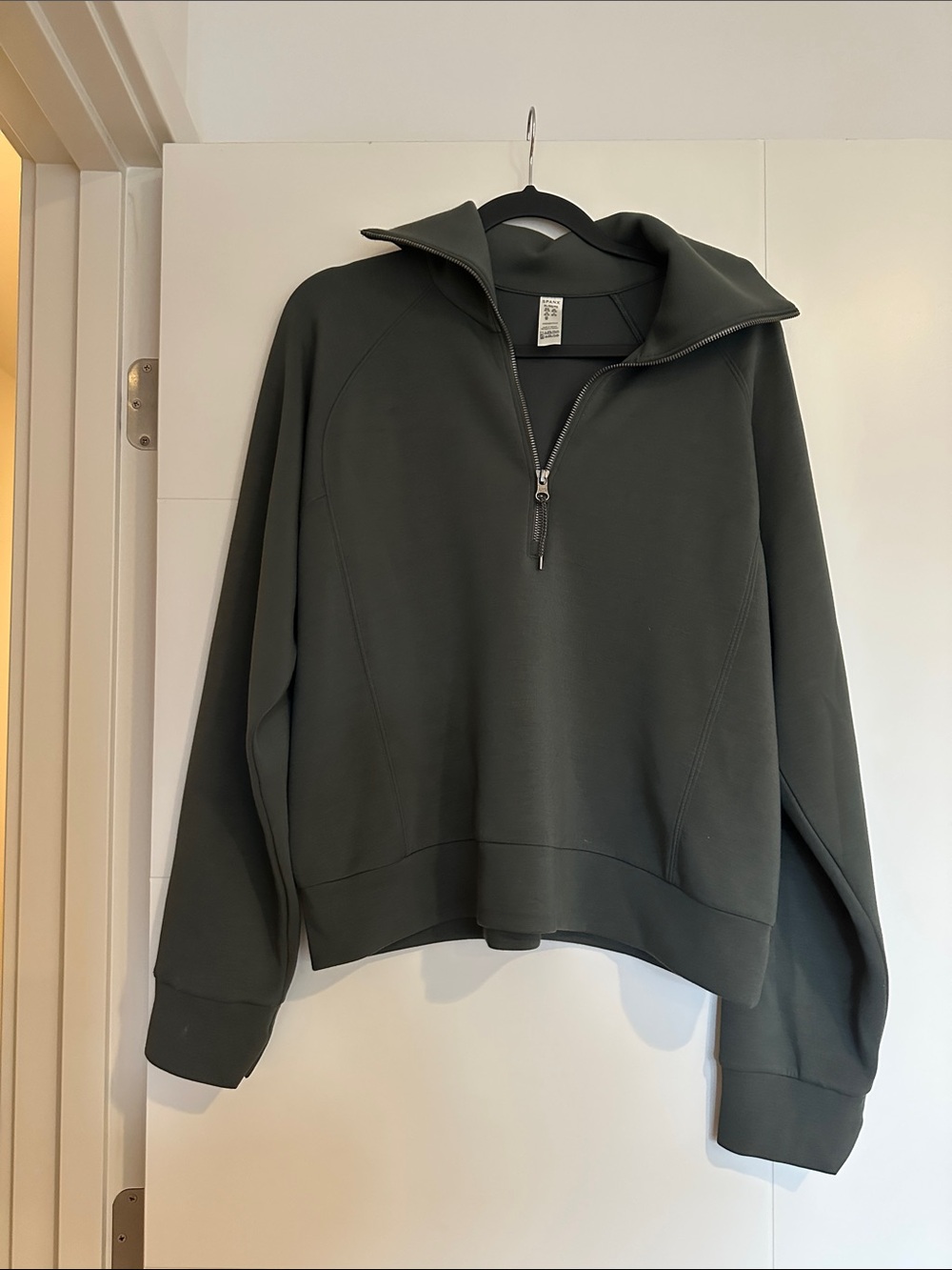 SPANX Air Essentials Olive Green Half-Zip Sweatshirt Hoodie - Picture 3 of 4